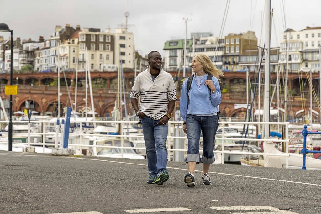couple walking at Ramsgate harbour