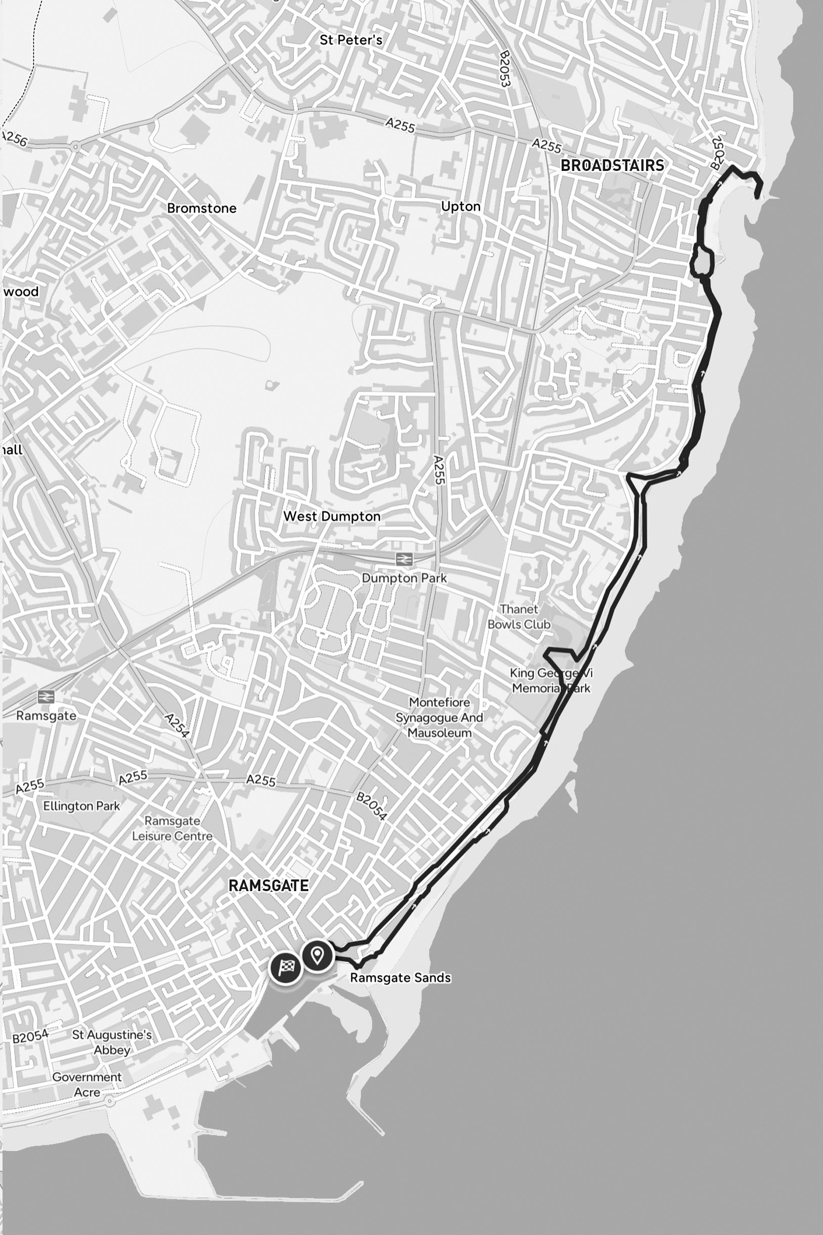 Ramsgate to Broadstairs map