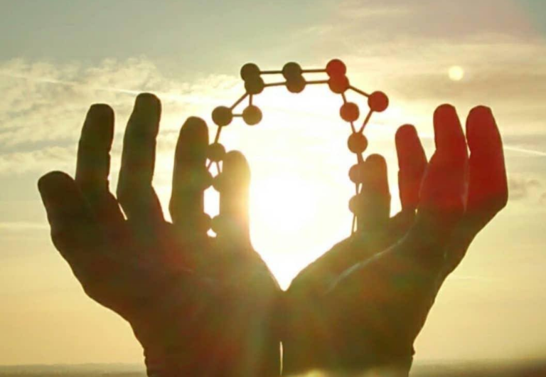 Hands and Molecule sculpture